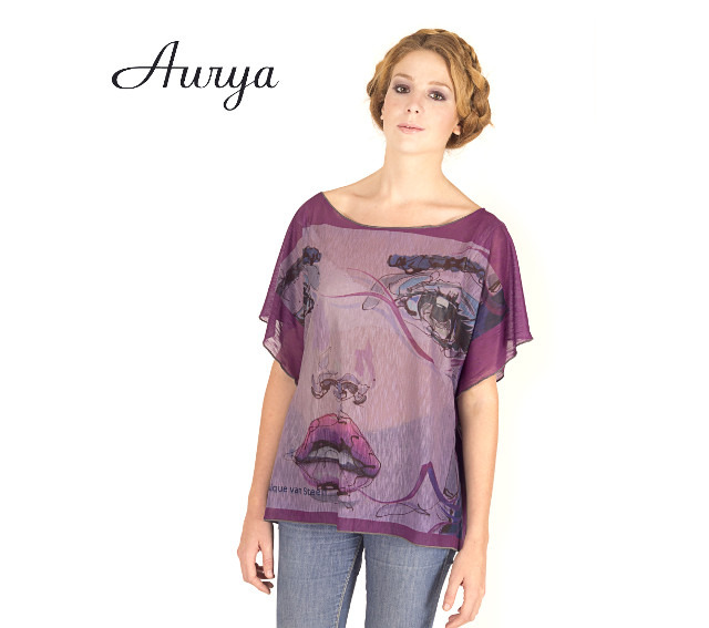 Pancho - tee shirt artistique Nicteide couleur violet des créations Aurya
